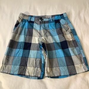 Lululemon Athletica Men's Kahuna Blue White Plaid Shorts Size 34 Outdoors Golf